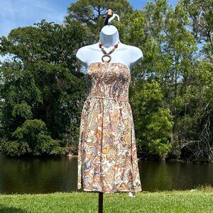 CUPSHE Beaded O-Ring Halter Paisley Mini Dress Elastic Bodice Tie Neck NWT S